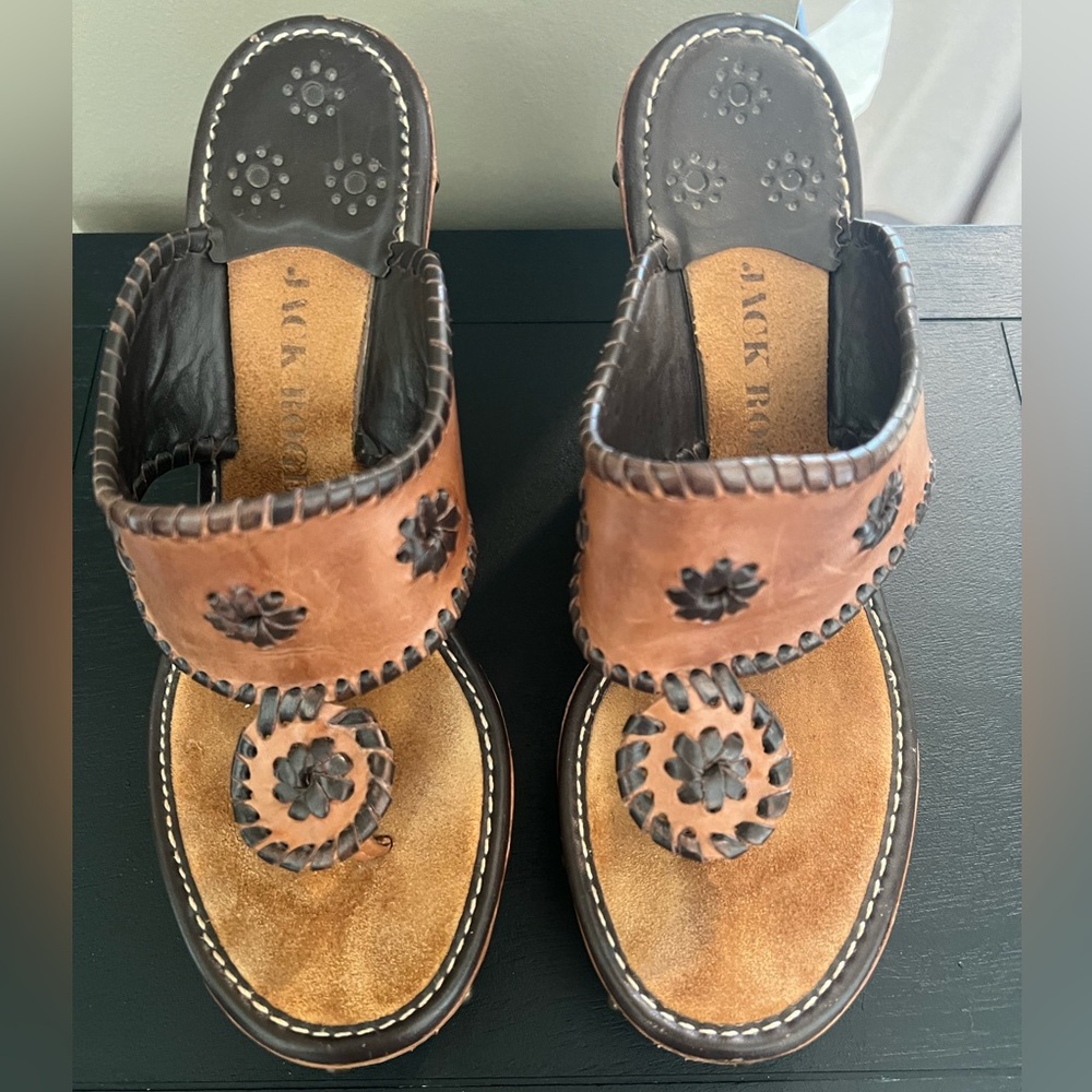 Jack Rogers Tan and Black Leather Sandals